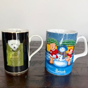 Vtg Harrods Knightsbridge Set of 2 Mugs Westie Dog & Christmas Bears